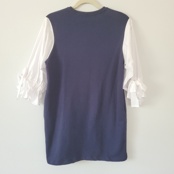 Dual Fabric Sweatshirt Top/w Ruffled Ribbon Sleeve - Picture 2 of 8